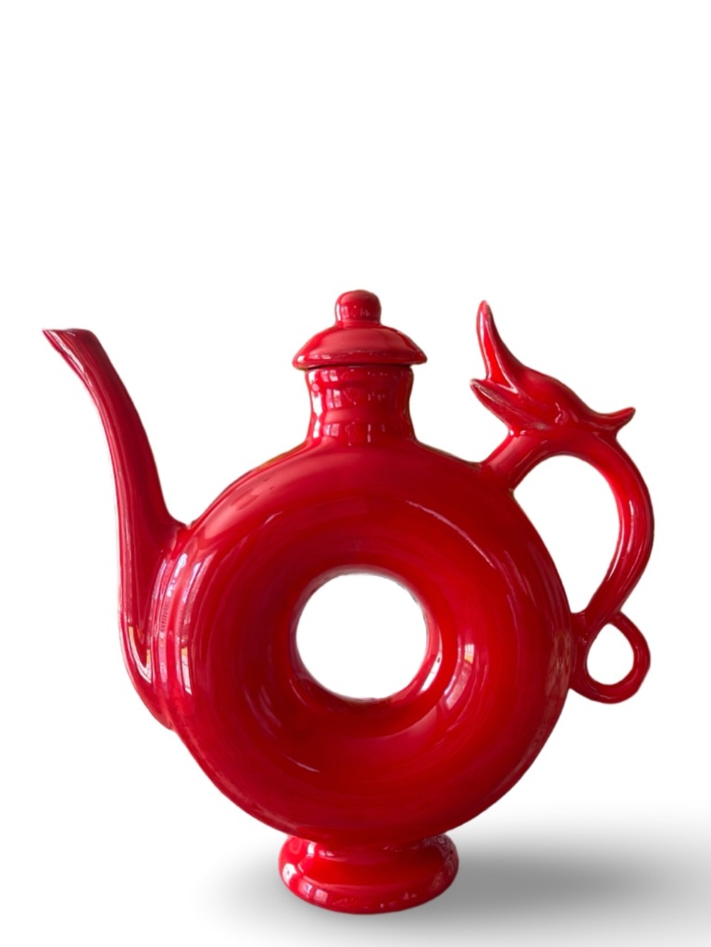 Vintage Red Ceramic Donut Art Deco Teapot Handmade Signed LM 2000 Hull - Picture 10 of 10